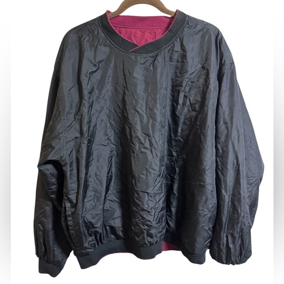 Vintage 90s Reversible Nylon Windbreaker Pullover Maroon Black Men’s XL - Picture 3 of 8